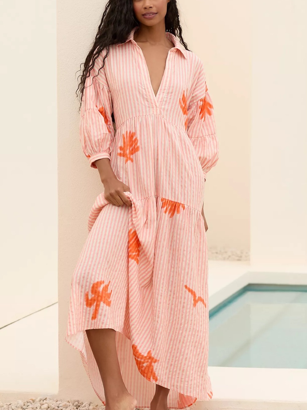 Anthropologie Celandine Carlotta Tiered Maxi Dress XS Palm Tree Print